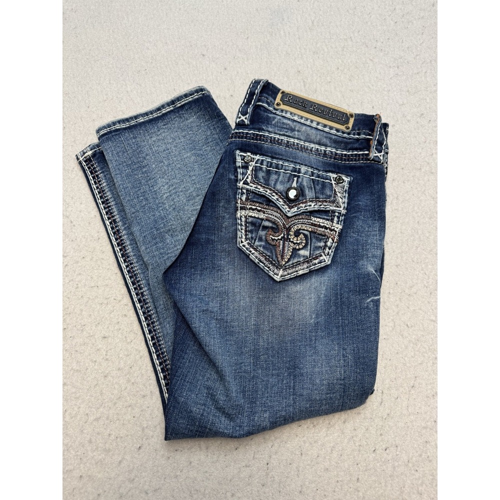 Rock Revival Easy Crop Jeans Womens 26 Blue Medium Wash Low Rise Slim Denim